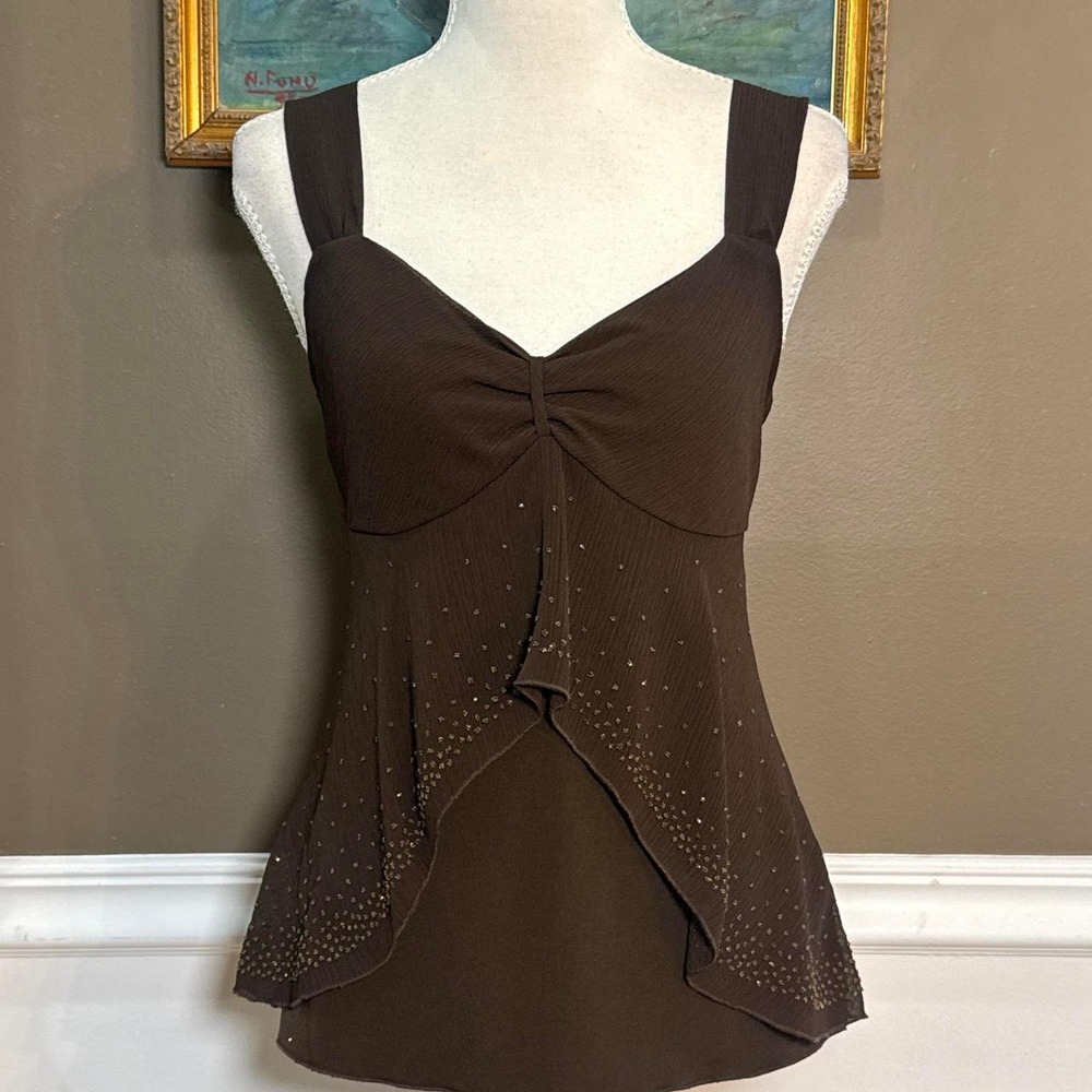 Y2K IZ Byer California Brown Fairycore Embellished Layered Tank Top Size M